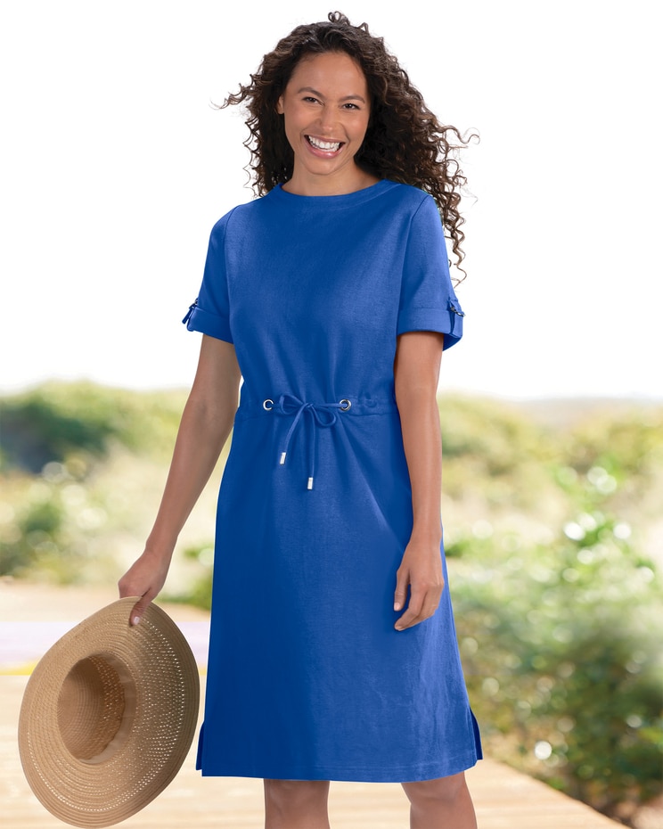 Solid Knit Drawstring-Waist Dress image number 1