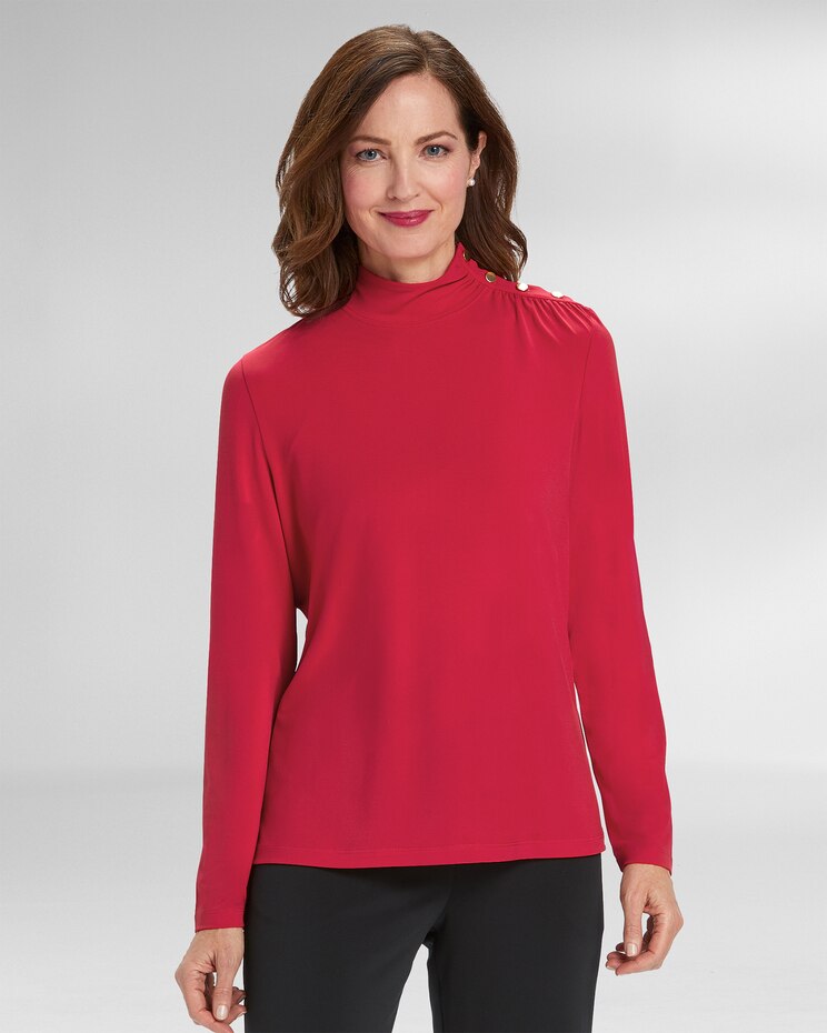 Carefree Knit Button-Trim Mockneck image number 1