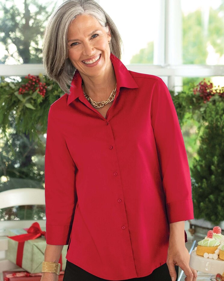 Foxcroft Perfect-Fit Three-Quarter Sleeve Non-iron Shirt image number 1
