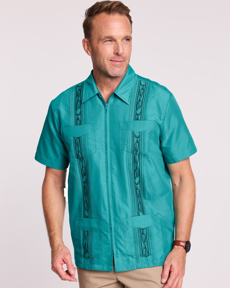 Haband Men’s Zip Front Guayabera Shirt image number 1