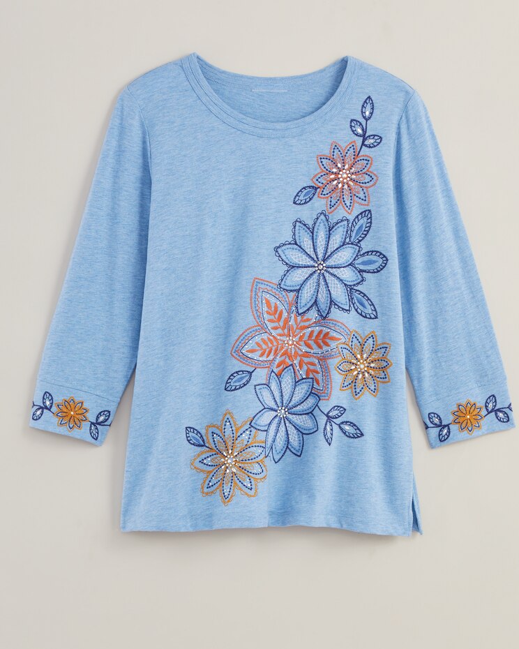 Alfred Dunner® Moody Blues Floral Embroidery Top image number 4