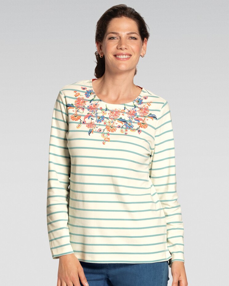 Essential Cotton Floral Stripe Tee image number 1