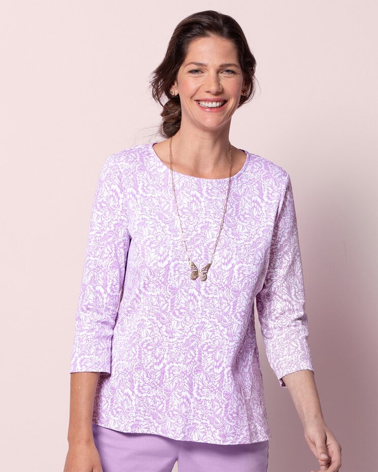 Essential Cotton Butterflies In Flight Jewelneck Tee image number 1
