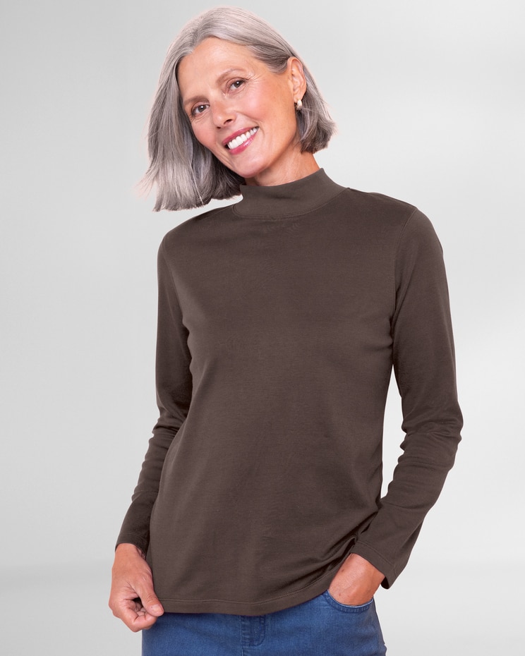 Essential Cotton Long-Sleeve Solid Mockneck image number 1