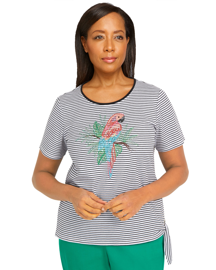 Alfred Dunner® Island Vibes Center Parrot Stripe Top image number 1