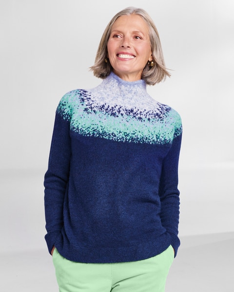 Ombré-Yoke Mockneck Sweater