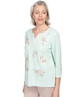 Alfred Dunner® St.Moritz Floral Hummingbird Embroidery Split Neck Top thumbnail number 3