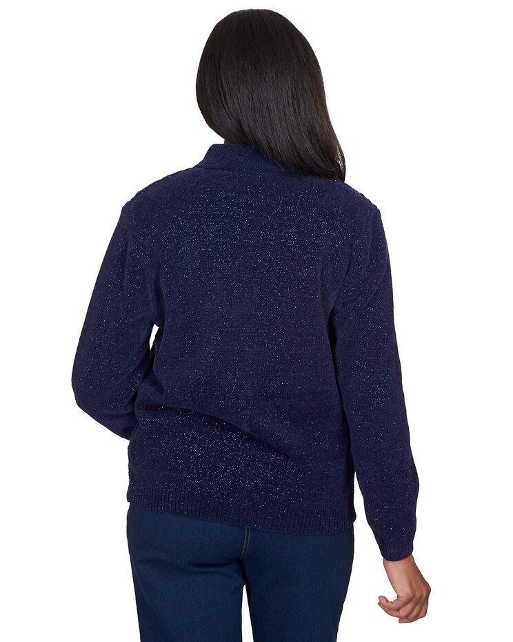 Alfred Dunner® Chenille Metallic Zip Front Cardigan image number 3