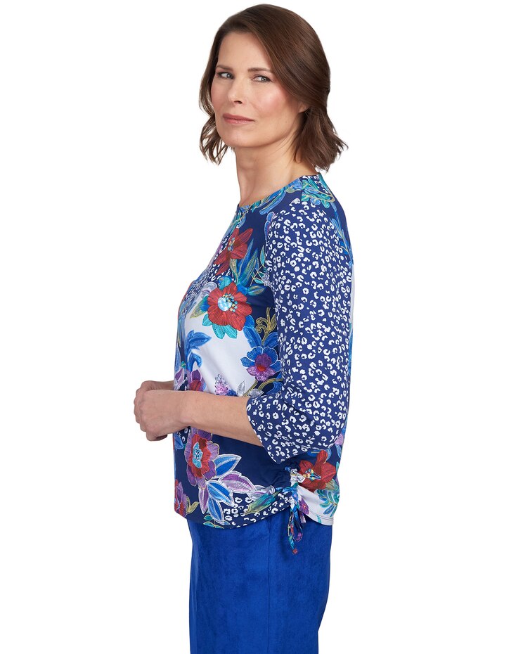Alfred Dunner® Batik Floral Patch Drawstring Top image number 4