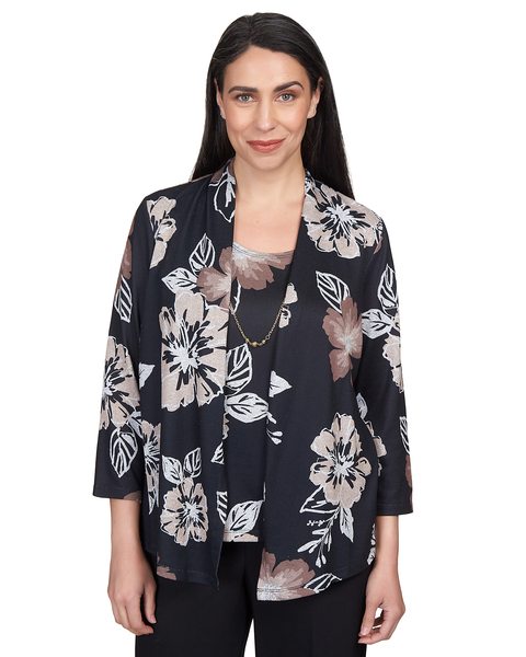 Alfred Dunner® Stamped Floral Two For One with Necklace Top