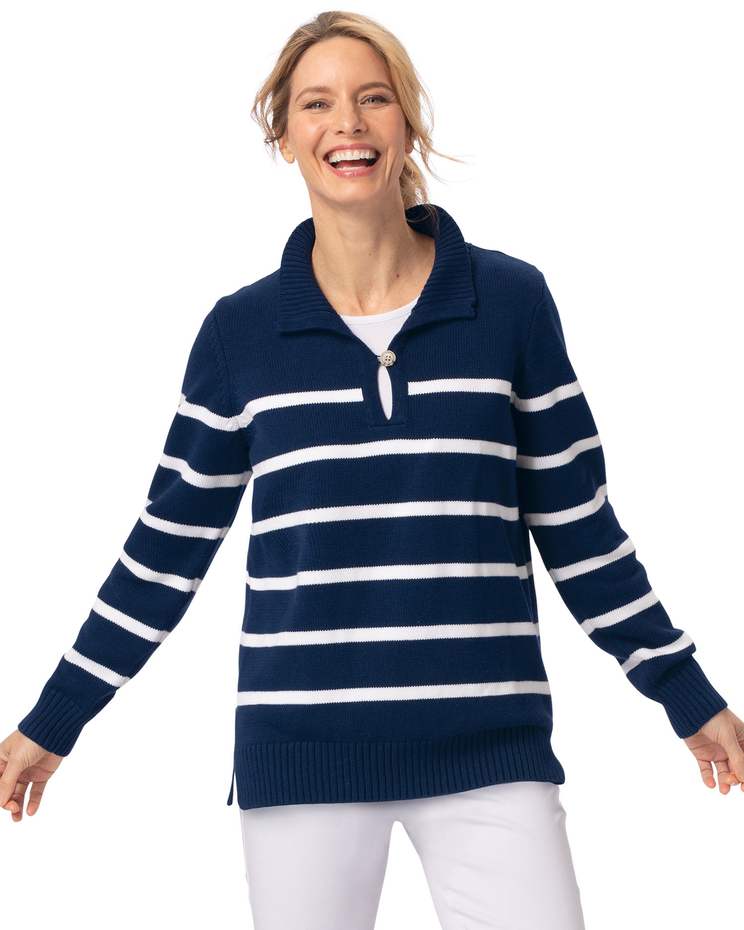 Mariner Stripe Rib-Collar Sweater image number 1