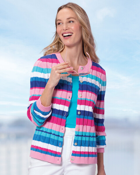 Bayside Cotton Cabled Stripe Cardigan