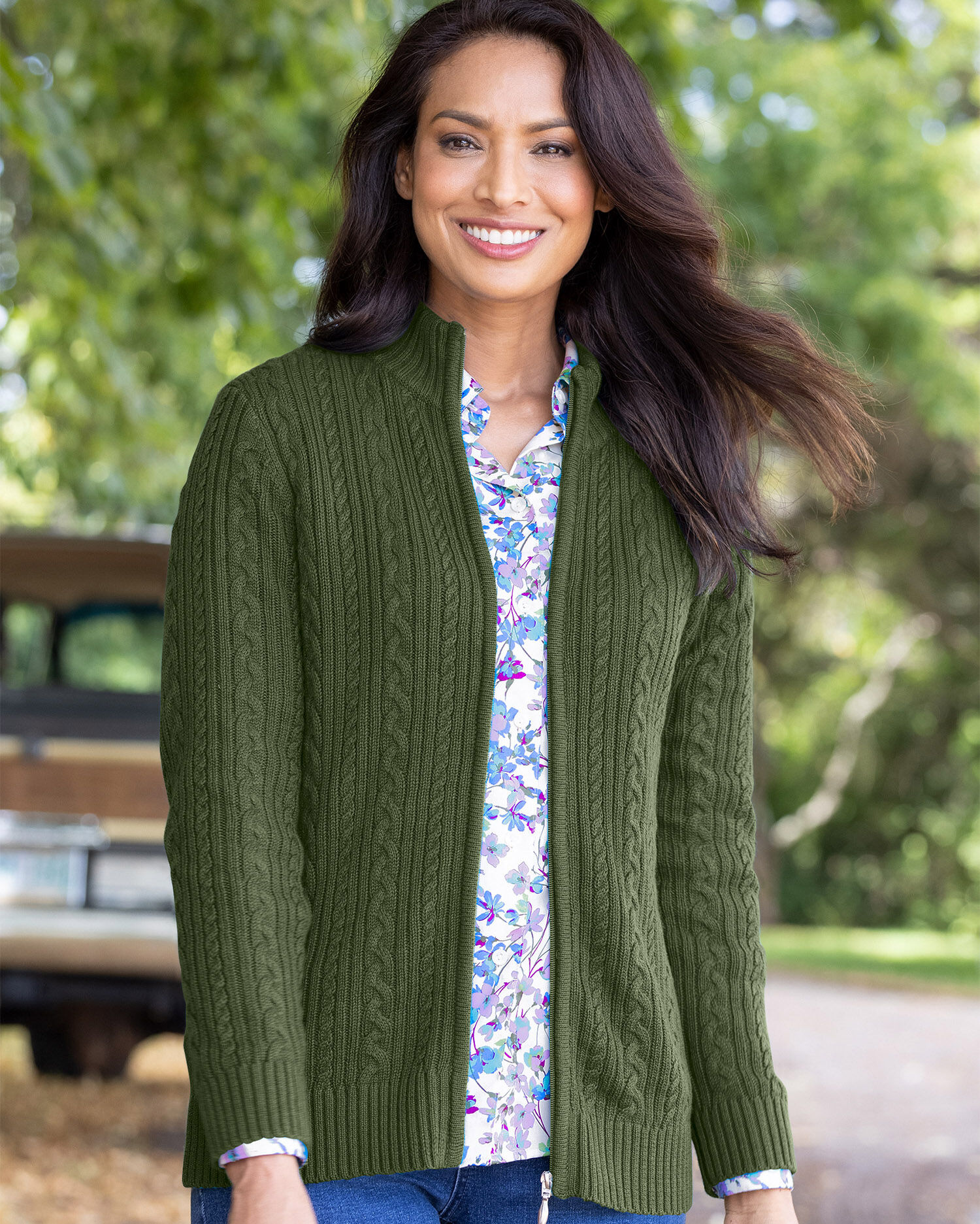 Iconic Cable Zip Cardigan Sweater Appleseed s
