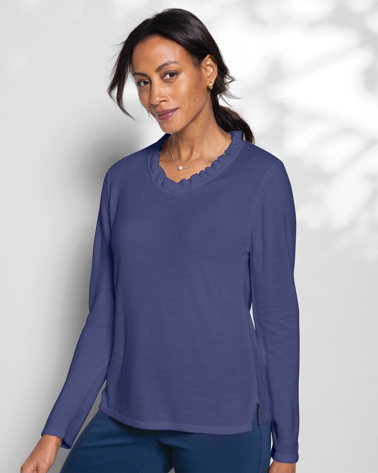 Spindrift Ruffled V-Neck Sweater image number 1
