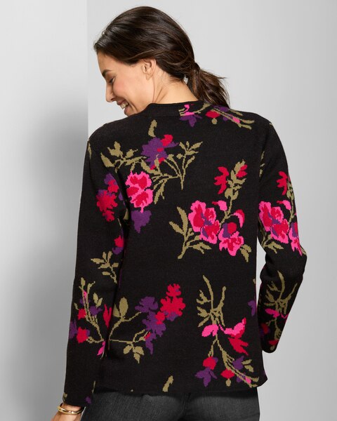 Graphic Floral Narrow V-Neck Sweater