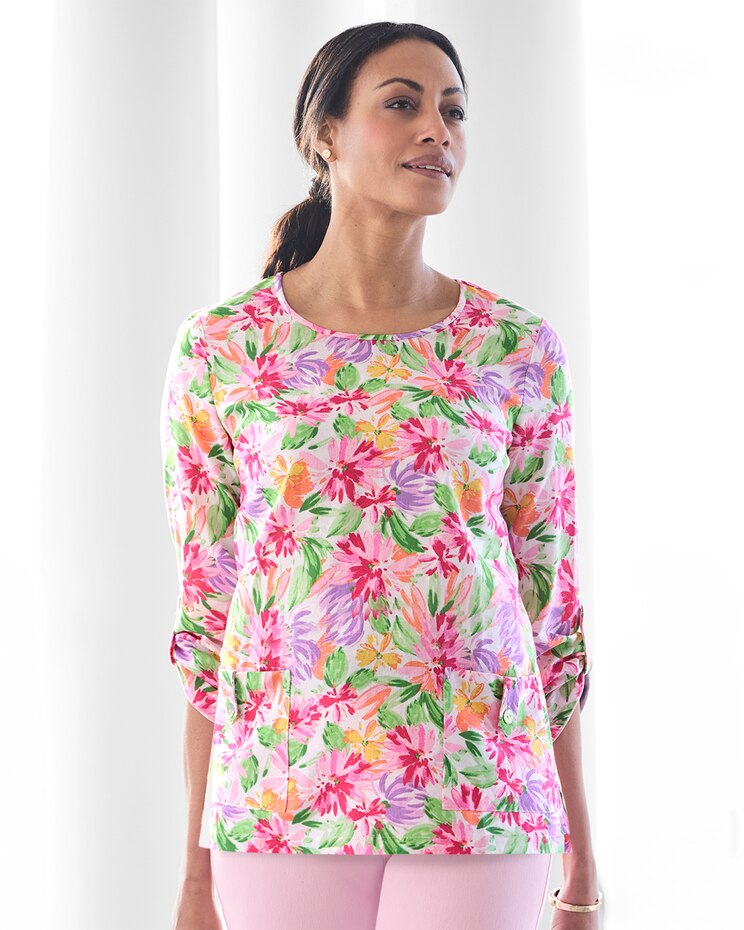 All Abloom Button-Pocket Popover Tunic  image number 1