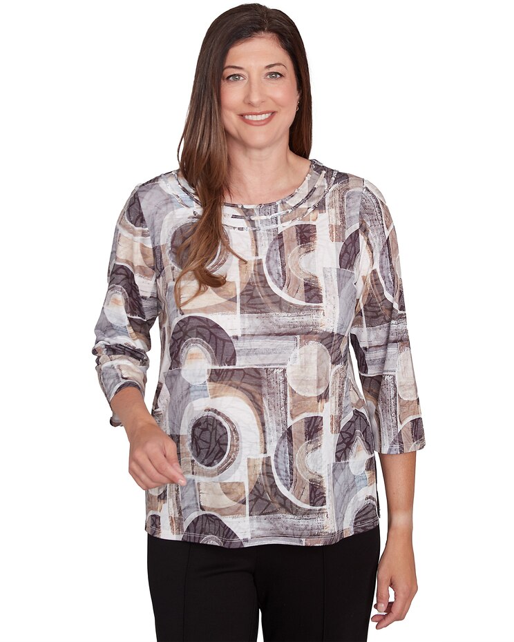 Alfred Dunner® Romancing The Stone Geometric Patch Print Tee image number 1