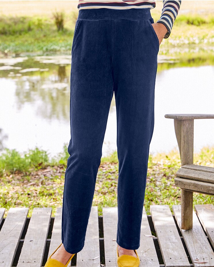 Corded Velour Slim Pull-On Pants image number 1