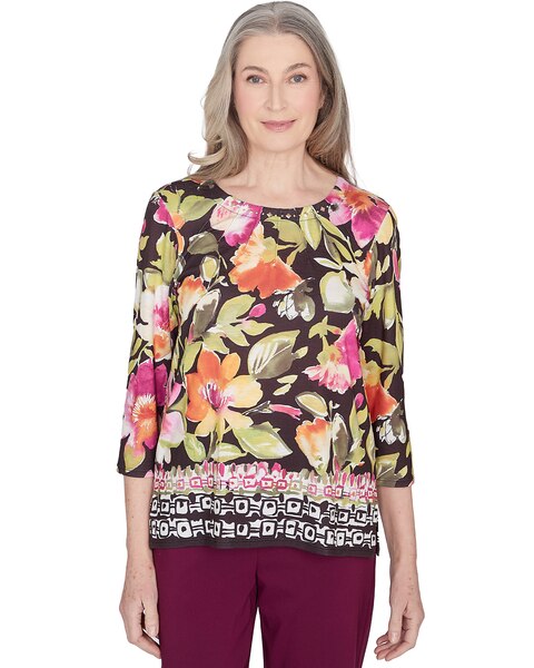 Alfred Dunner® Classics Bold Floral Geometric Border Top