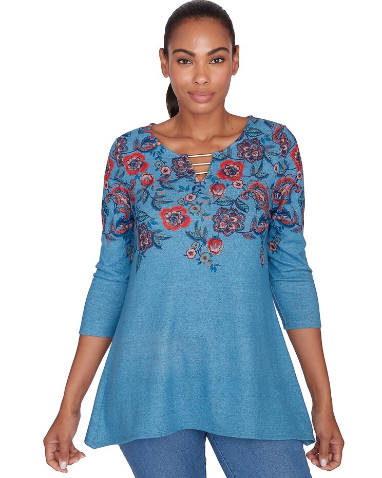 Ruby Rd® Cozy Season Knit Floral Vine Top image number 1