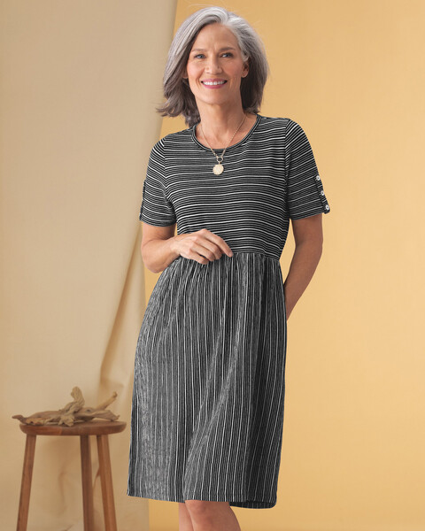 Mini-Stripe Textured-Knit Dress