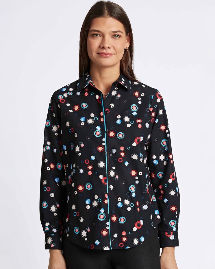 Foxcroft Charlie Multicolor Dot With Border Shirt image number 1