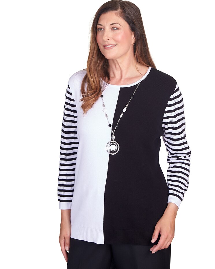 Alfred Dunner® World Traveler Colorblock Striped Sleeve Sweater With Necklace image number 3
