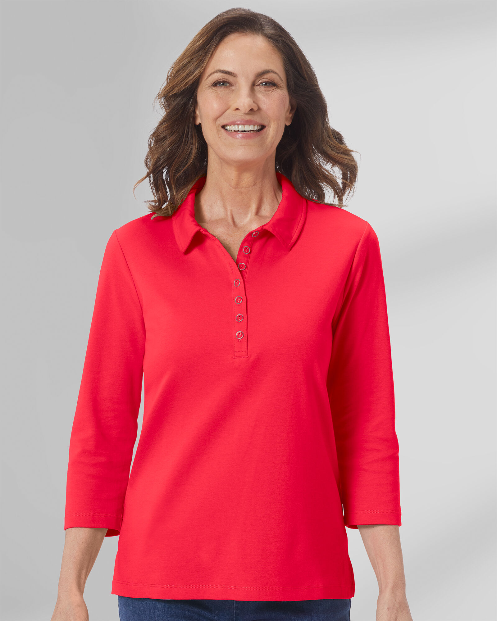 Women's polo shirts with three quarter sleeves discount
