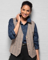Washable Gabardine Mini Plaid Vest thumbnail number 1