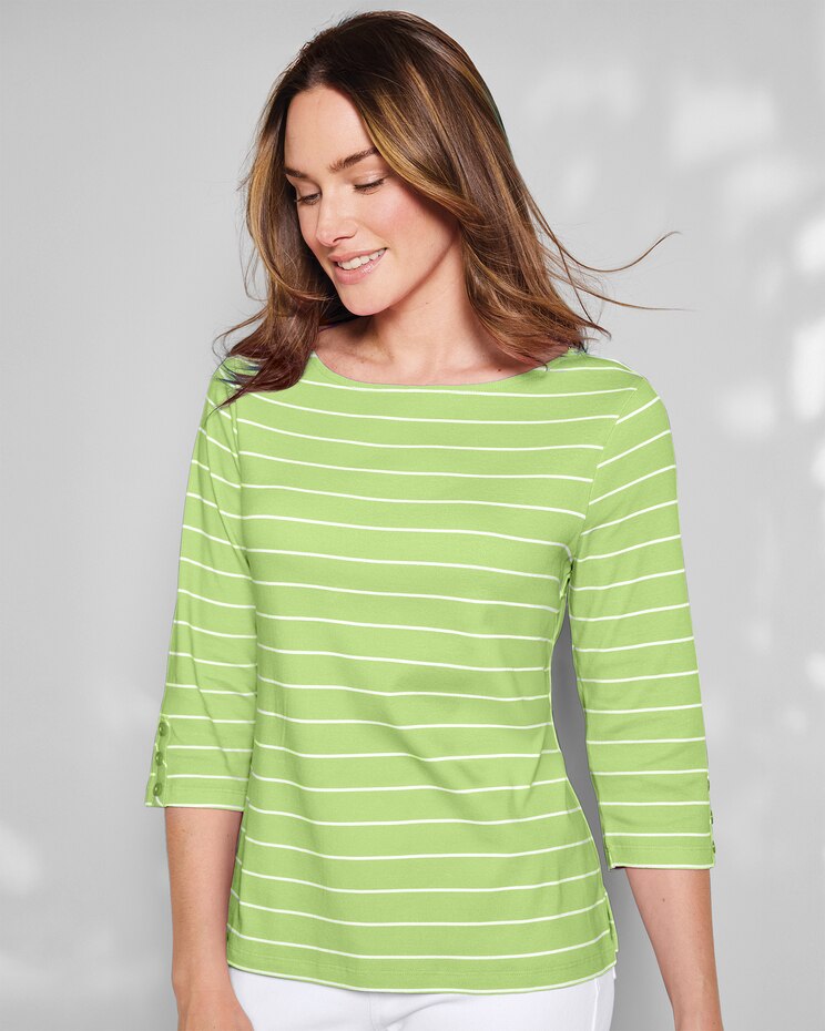 Coastal Cotton Striped Bateau-Neck Tee image number 1