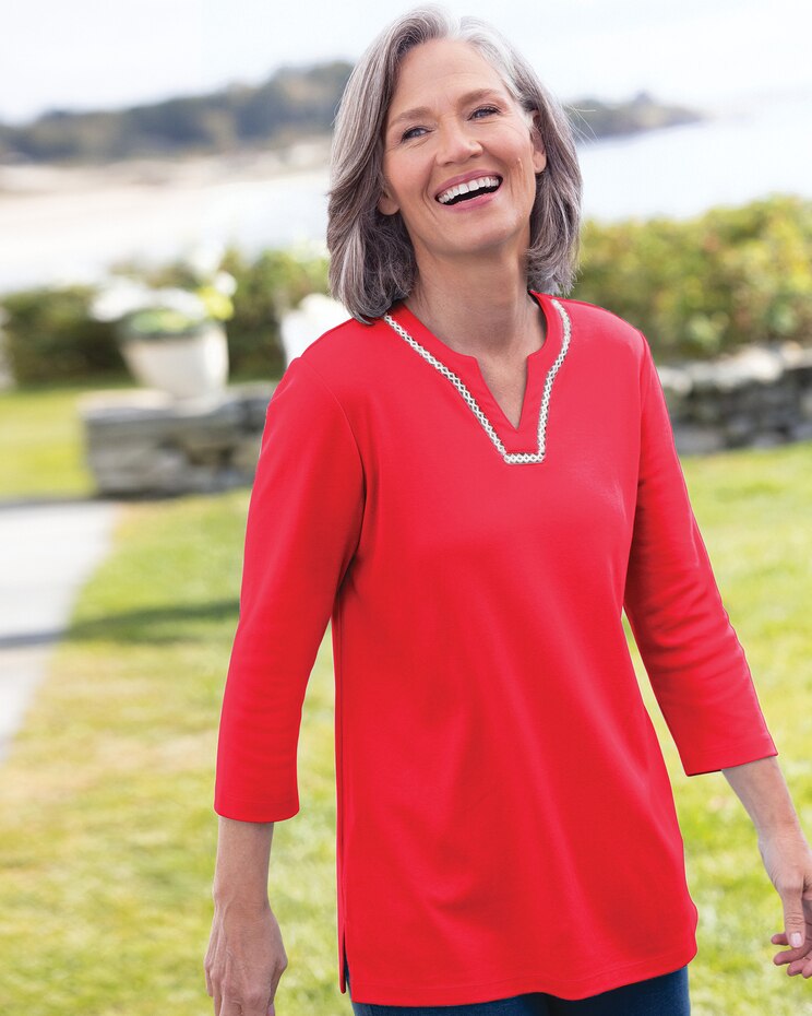Lace-Edged Notch-Neck Tunic image number 1
