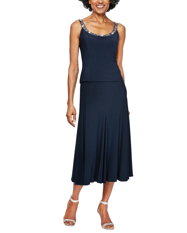 Matte Jersey Jacket Dress with Sequin Beaded Trim image number 2
