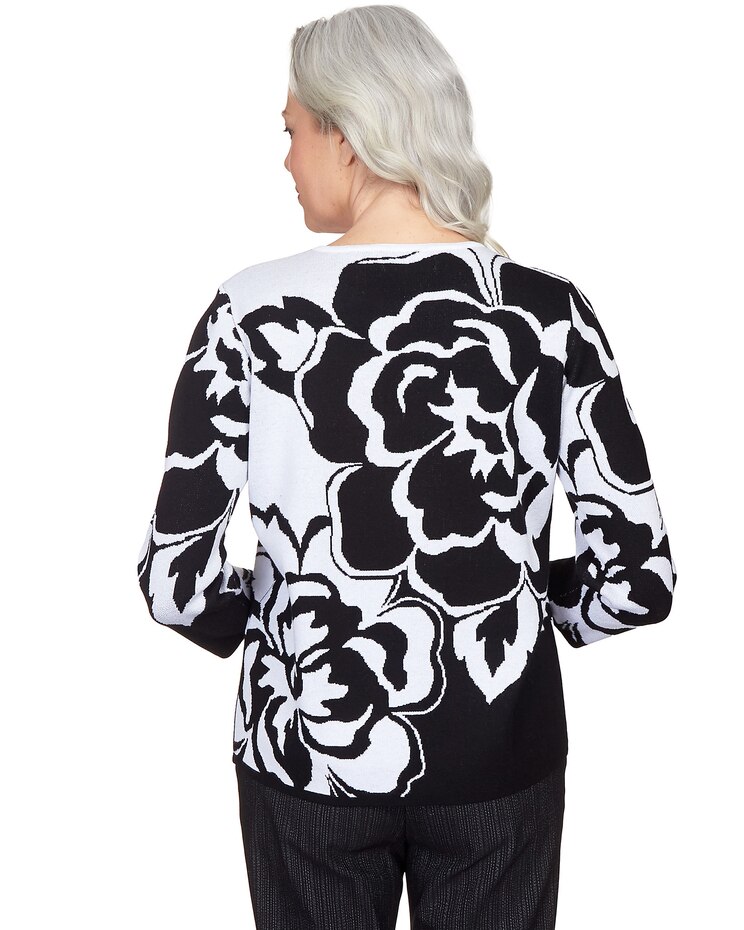 Alfred Dunner® World Traveler Drama Floral Jacquard Crew Neck Sweater image number 2