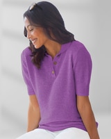 Elbow-Sleeve Linen/Cotton Polo Sweater thumbnail number 1