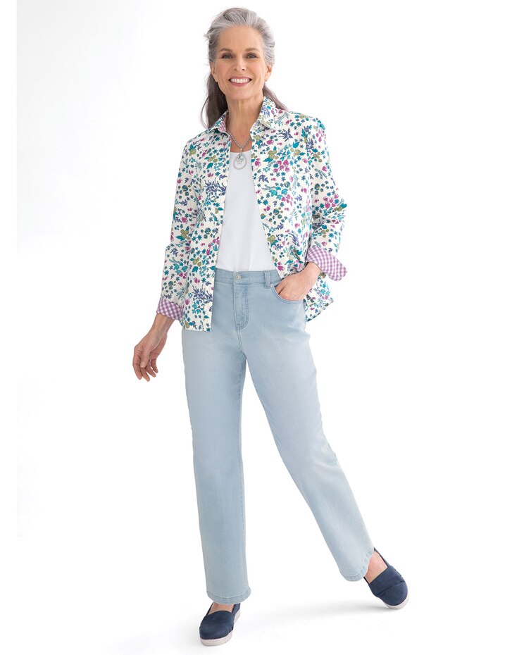 Liberty Knit Denim Straight-Leg Jeans image number 3
