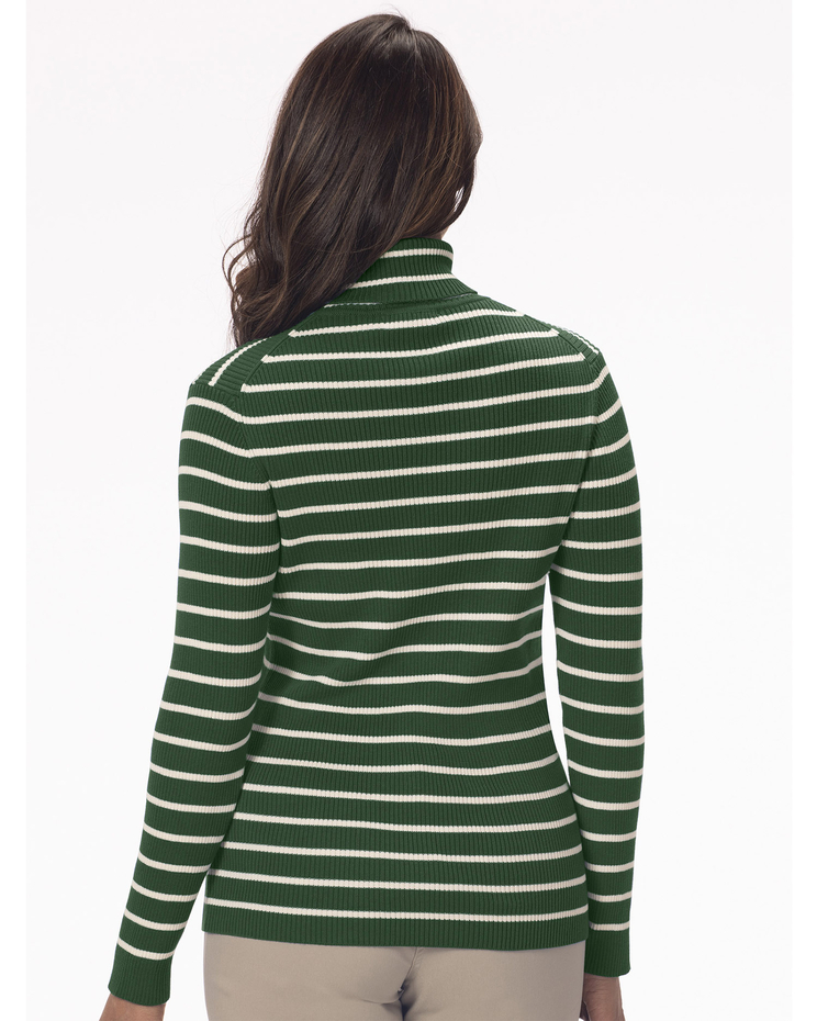 Striped Ribbed Cotton Turtleneck Sweater image number 2