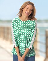 Lattice-Print Lace-Sleeve Tee thumbnail number 1