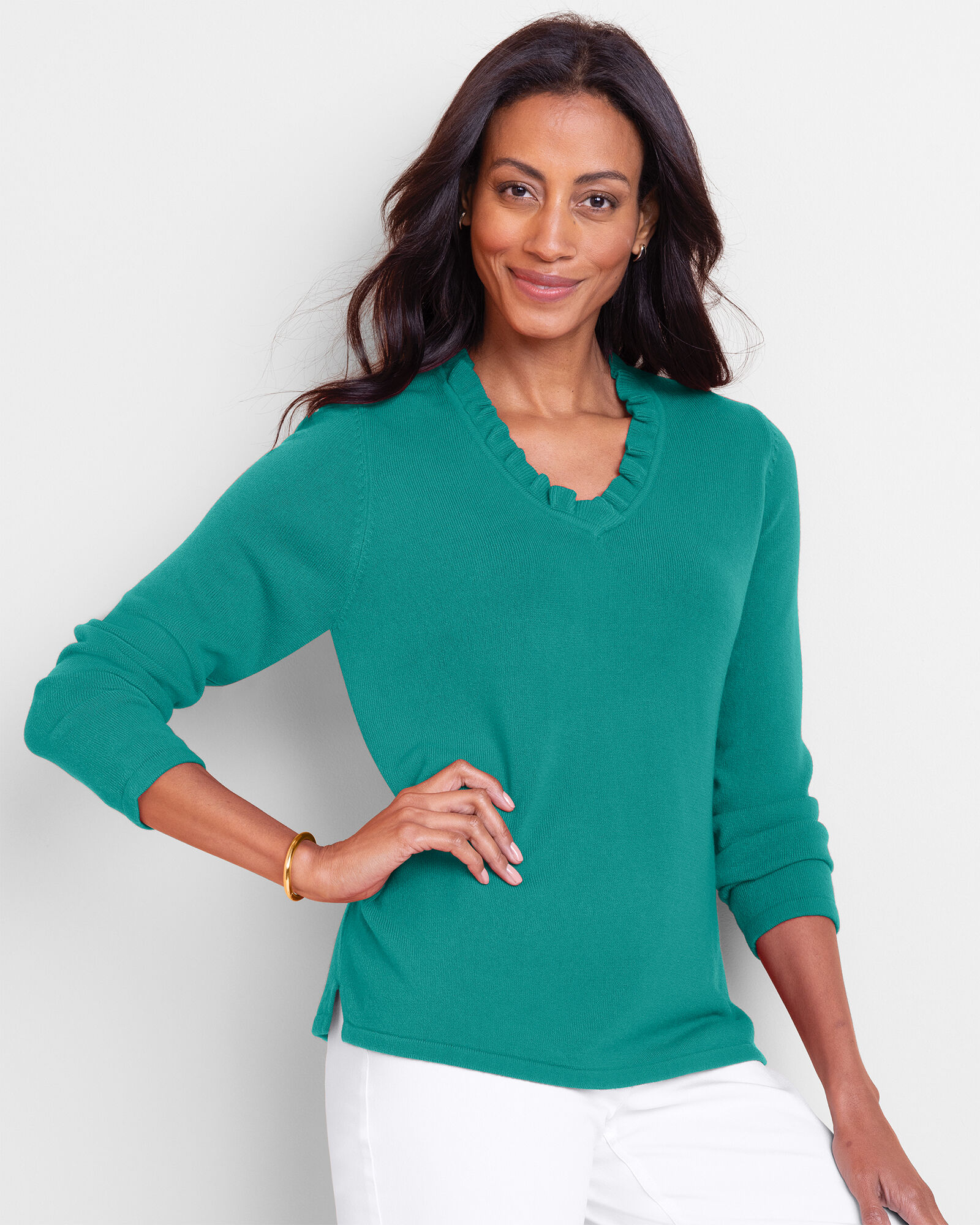 Spindrift Ruffled V-Neck Sweater | Appleseed's