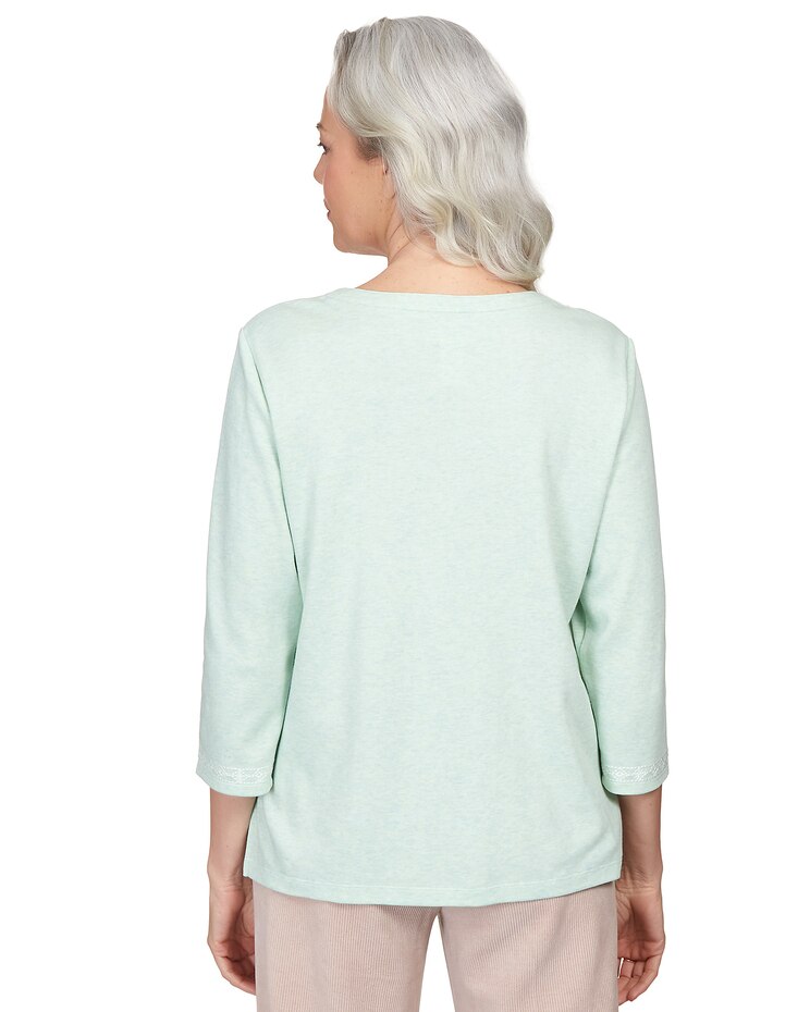 Alfred Dunner® St.Moritz Floral Hummingbird Embroidery Split Neck Top image number 2