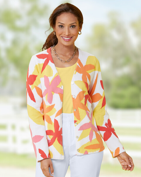Tossed Floral Cotton Print Cardigan