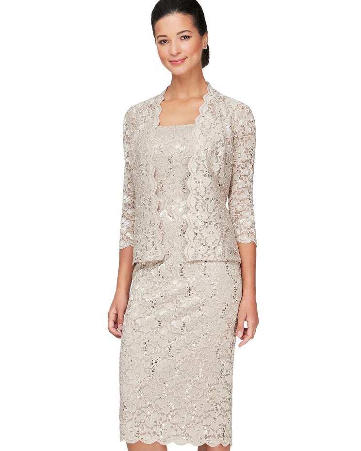 Alex Evenings Sequined Lace Two Piece Jacket Dress image number 1