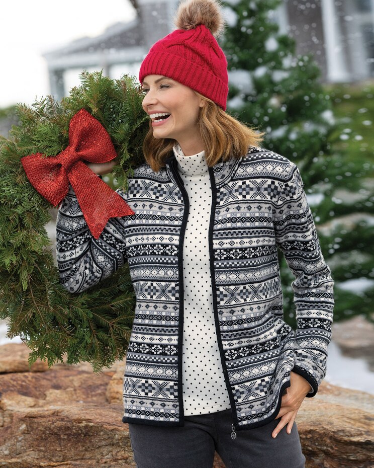 Tales of Norway Fair Isle Zip Cardigan Sweater image number 2