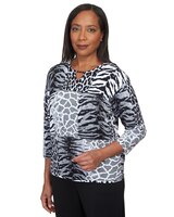 Alfred Dunner® Split Neck Animal Patch Top thumbnail number 3