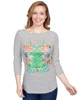 Ruby Rd® Shiny Christmas Tree Striped Three-Quarter Sleeve Tee thumbnail number 1