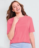 Prima™ Cotton Solid Button-Trim Bateau Tee thumbnail number 1