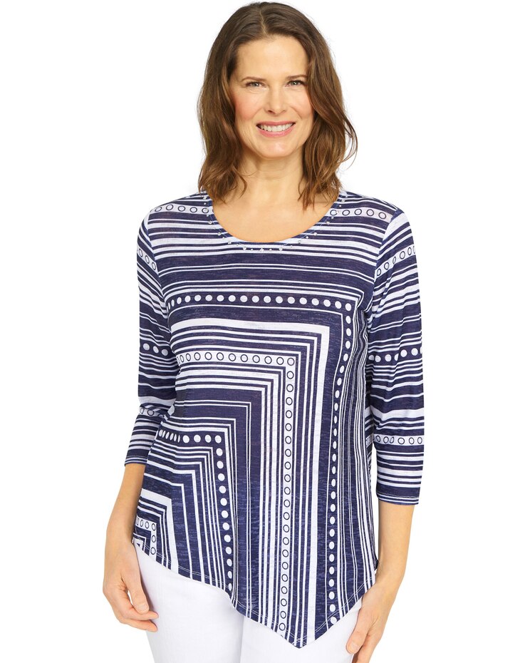 Alfred Dunner® Jean Pool Spliced Dot Asymmetric Top image number 1