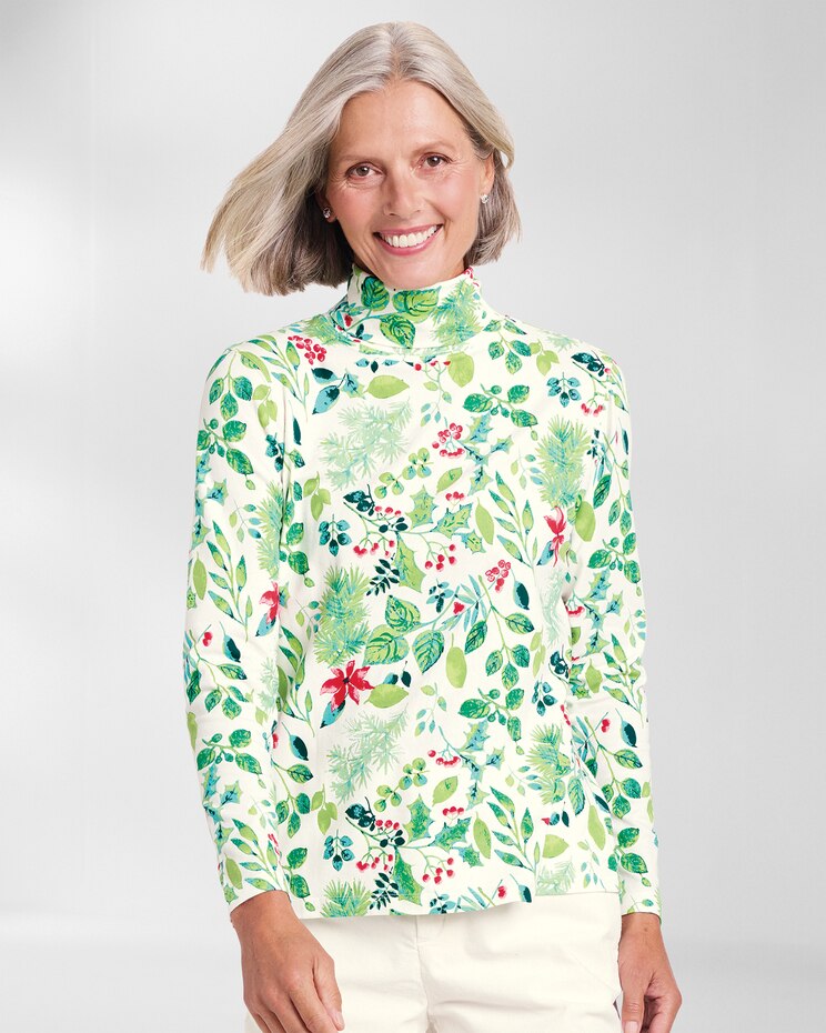 Prima™ Cotton Holly Print Turtleneck image number 1