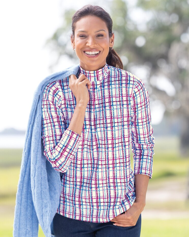 Essential Cotton Highland Plaid Mockneck Tee image number 1