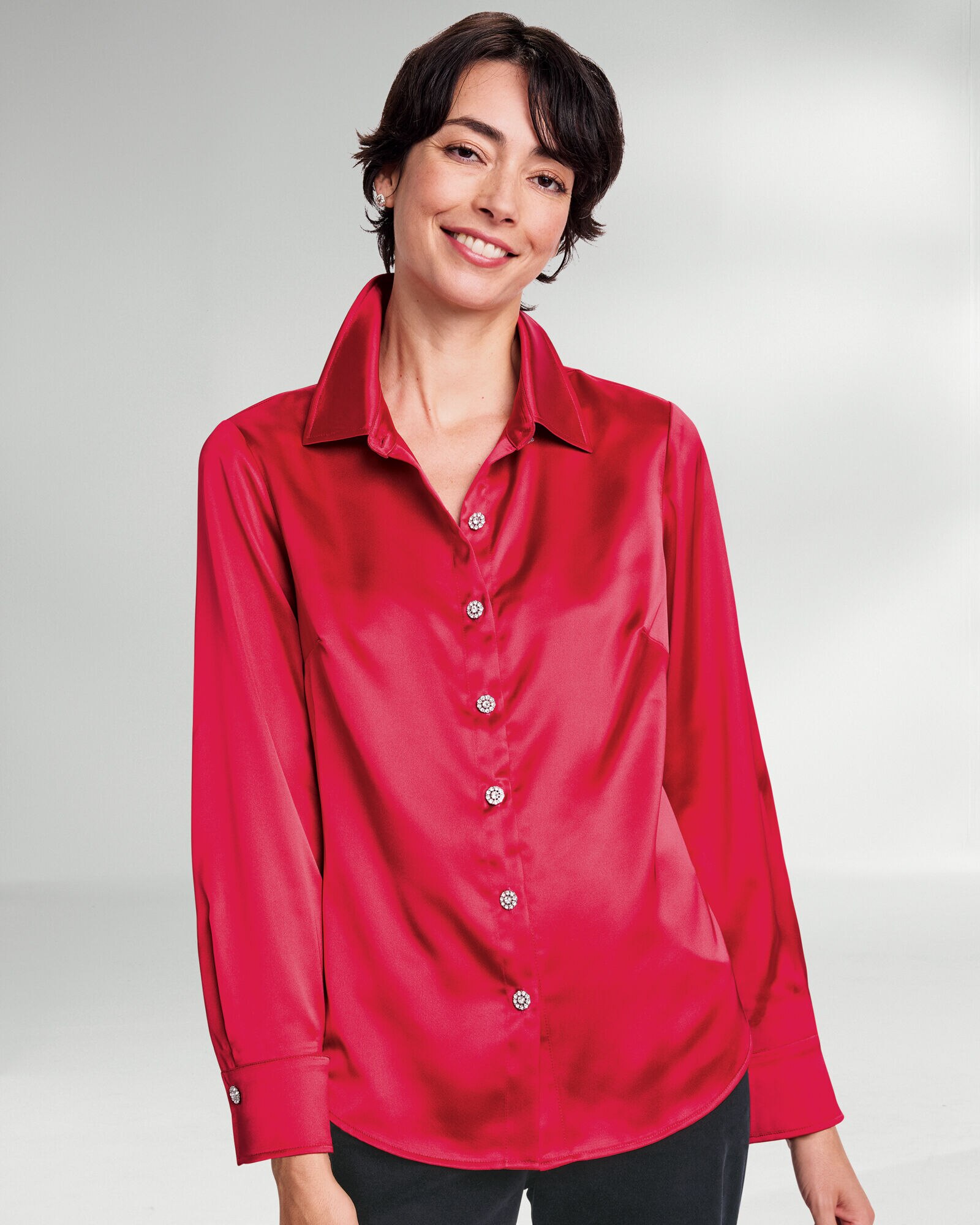 Jewel Button Satin Blouse