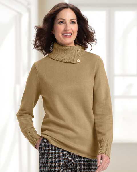 Madison Cabled Split-Neck Sweater